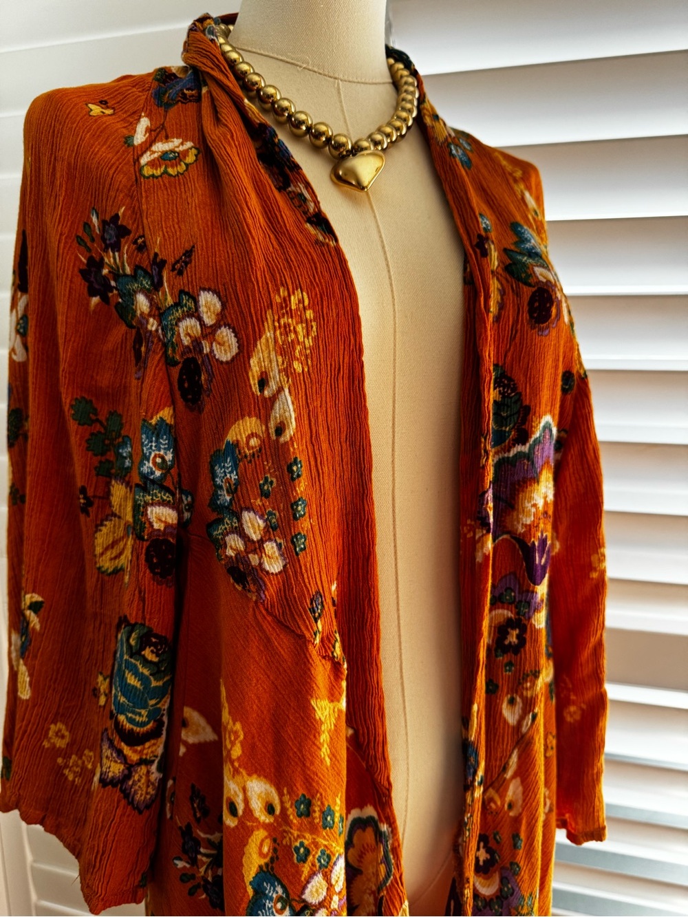 Patrons of Peace Orange Floral Open-Front Duster - Picture 2 of 4